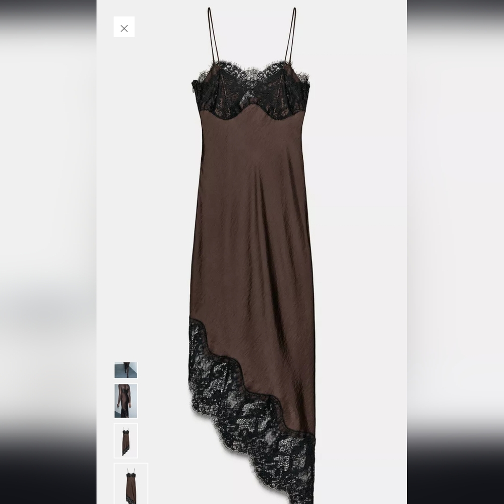 Zara Chocolate Asymmetrical Dress with Lace - Picture 10 of 10